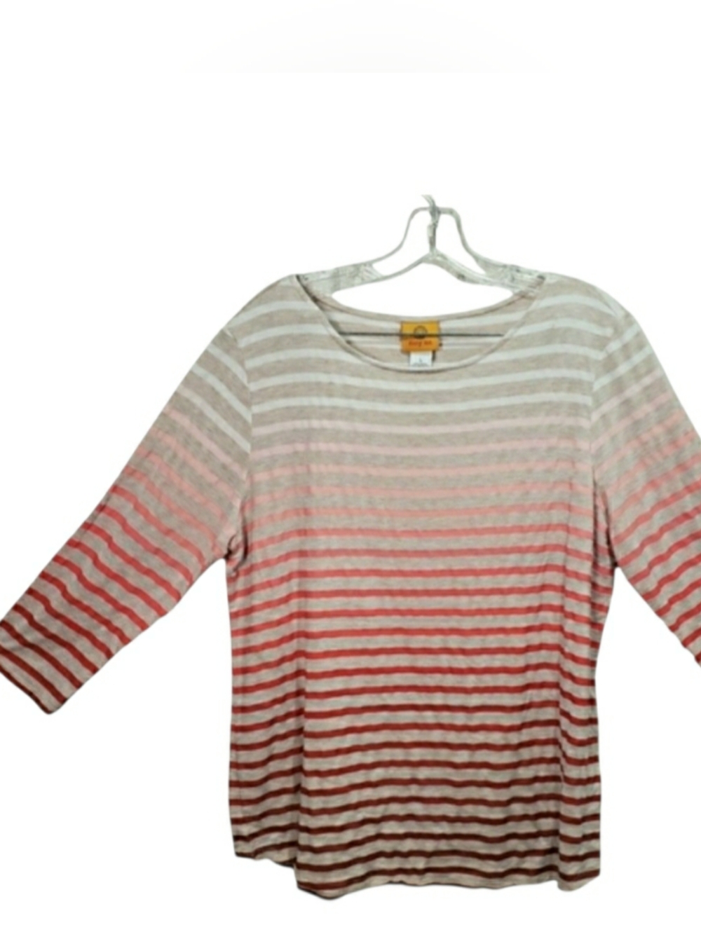 RUBY RD Pink Ombre Striped 3/4 Sleeve Top | Large